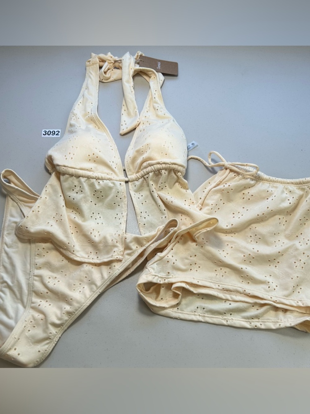Samiol Yellow Hollow Eyelet Tankini Bikini Set Swimwear Size XL